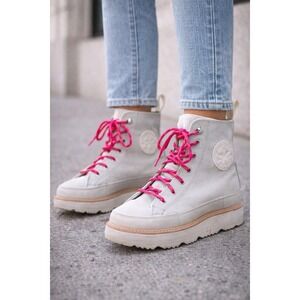 Converse Chuck Taylor All Star Crafted Boot Ghost White Leather Pink Laces w 7